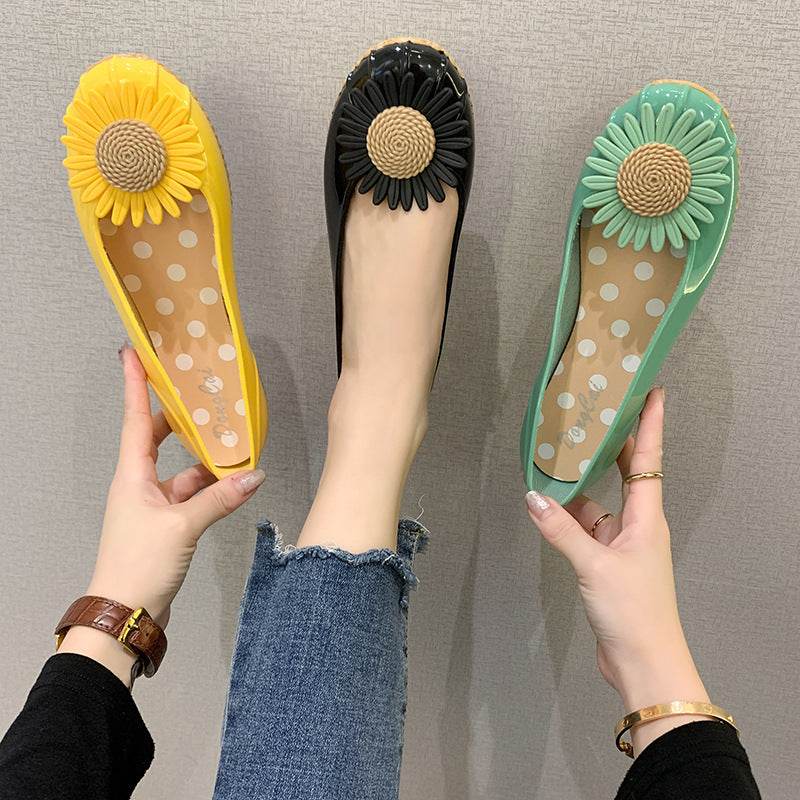 Summer Chrysanthemum Rain Boots Ladies Low-Top Water Shoes Rain Boots Non-Slip Work Fashion Slope Heel Pumps Korean Cute - Mubimart