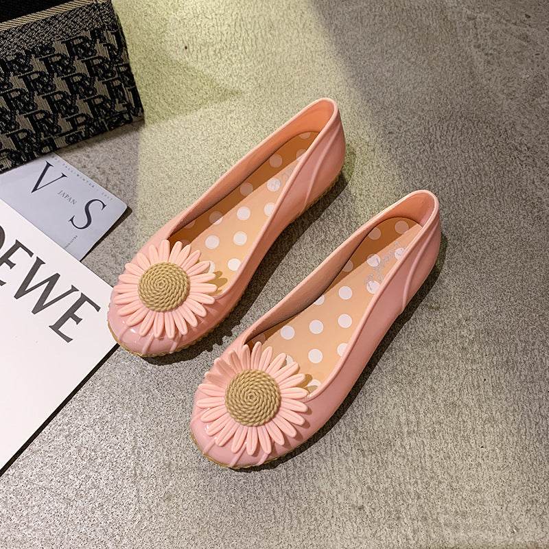 Summer Chrysanthemum Rain Boots Ladies Low-Top Water Shoes Rain Boots Non-Slip Work Fashion Slope Heel Pumps Korean Cute - Mubimart