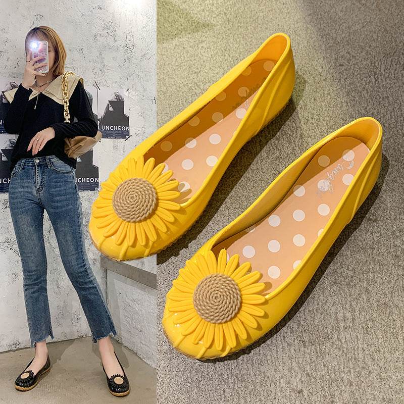 Summer Chrysanthemum Rain Boots Ladies Low-Top Water Shoes Rain Boots Non-Slip Work Fashion Slope Heel Pumps Korean Cute - Mubimart