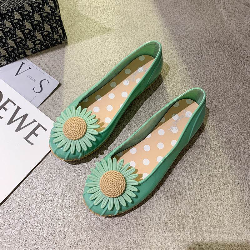 Summer Chrysanthemum Rain Boots Ladies Low-Top Water Shoes Rain Boots Non-Slip Work Fashion Slope Heel Pumps Korean Cute - Mubimart