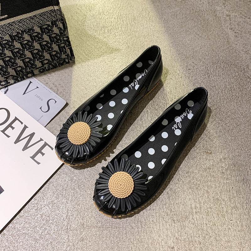 Summer Chrysanthemum Rain Boots Ladies Low-Top Water Shoes Rain Boots Non-Slip Work Fashion Slope Heel Pumps Korean Cute - Mubimart