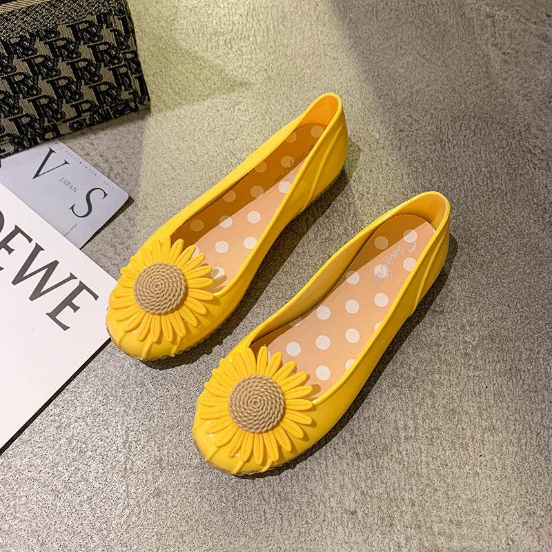Summer Chrysanthemum Rain Boots Ladies Low-Top Water Shoes Rain Boots Non-Slip Work Fashion Slope Heel Pumps Korean Cute - Mubimart