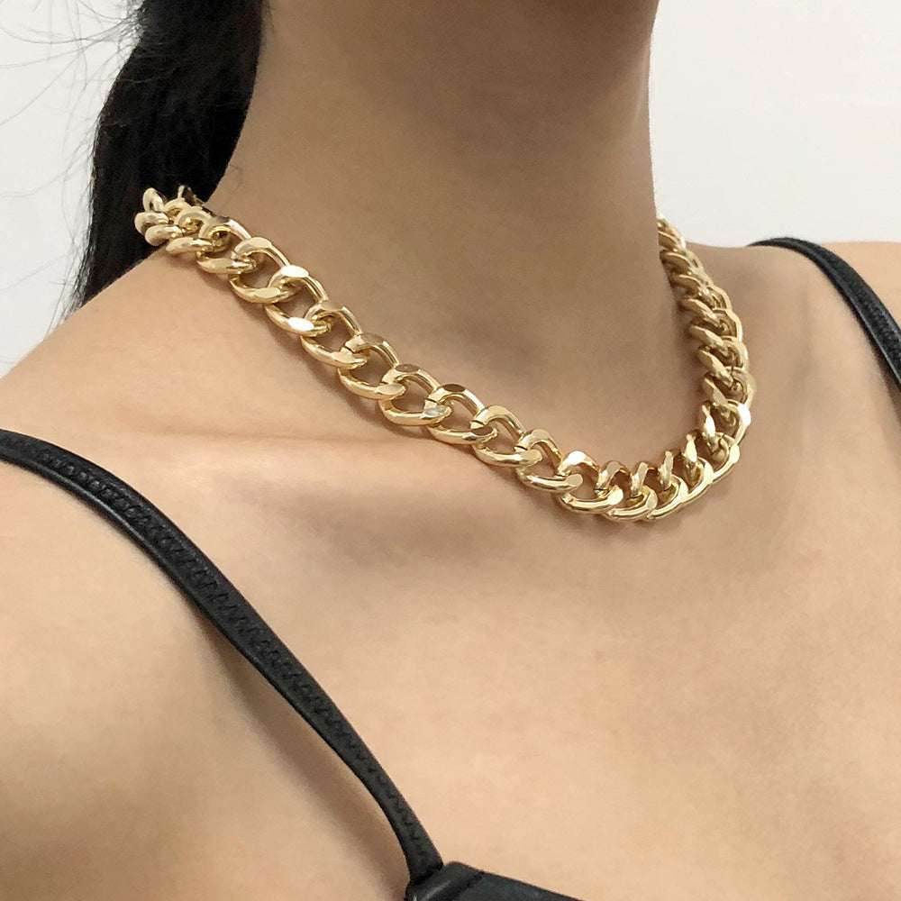 Fashion Big Necklace for Women Twist Gold Silver Color Chunky Thick Lock Choker Chain Necklaces Party Jewelry - Mubimart
