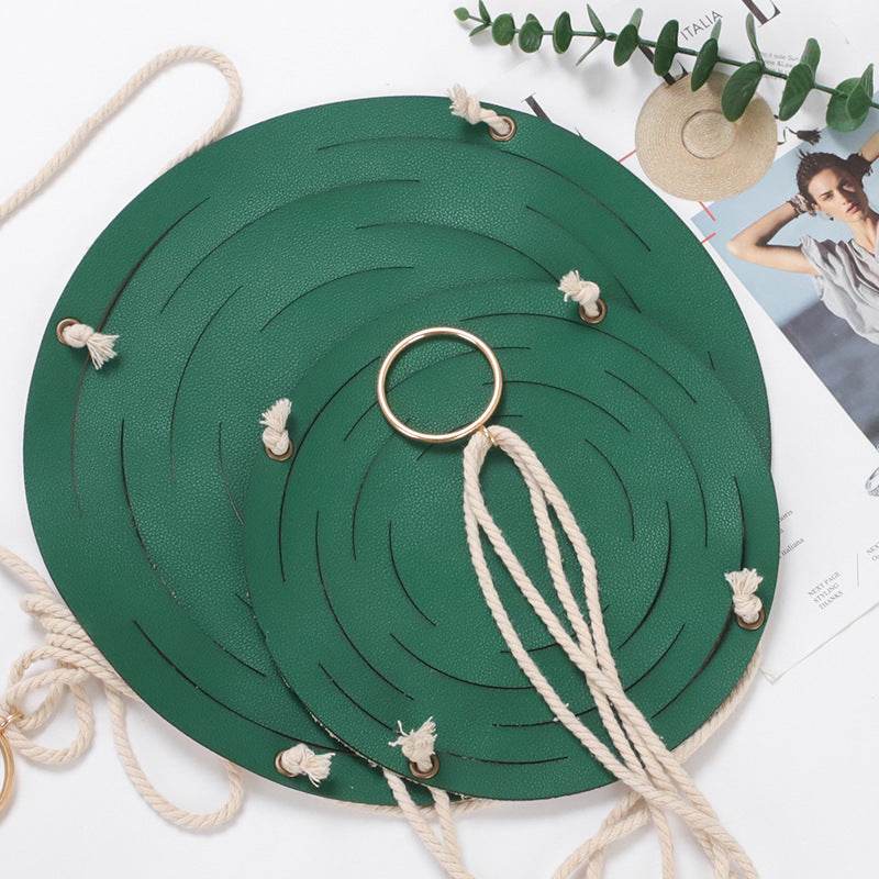 Leather Hanger Basket Macrame Wall Hanging Planter Shelf Decorative Flower Pot Holder Boho Home Decor for Small Plants - Mubimart