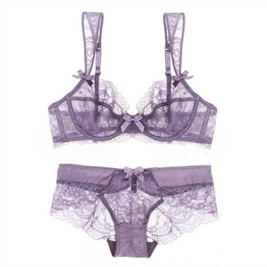 Ultra-Thin Sexy Gathered Lingerie Set, Big Breasts Show Small Size Bra - Mubimart