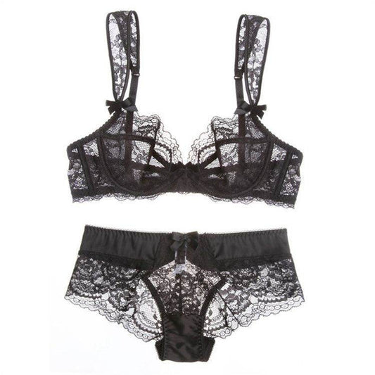 Ultra-Thin Sexy Gathered Lingerie Set, Big Breasts Show Small Size Bra - Mubimart