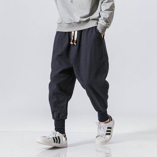 Chinese Style Harem Pants Men Streetwear Casual Joggers Mens Pants Cotton Linen Sweatpants Ankle-length Men Trousers M-5XL - Mubimart