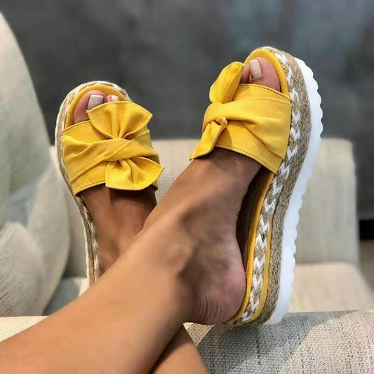 Platform Wedge Heel Ladies Bow Sandals - Mubimart