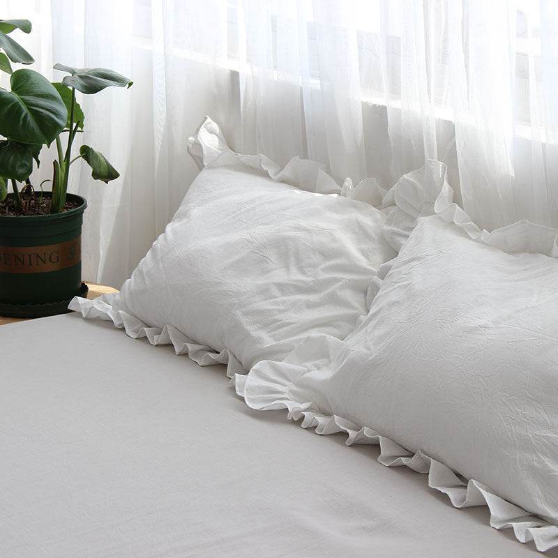 Pure Cotton Ruffled Pillowcase, A Pair Of Single Pillowcases - Mubimart