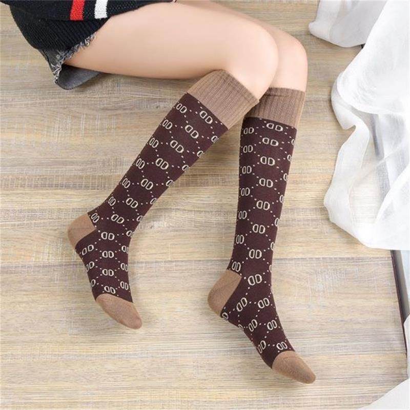 Letter Double D Long Tube Calf Socks Women Pure Pile Pile Women'S Cotton Socks High Tube Knee-Length Socks - Mubimart