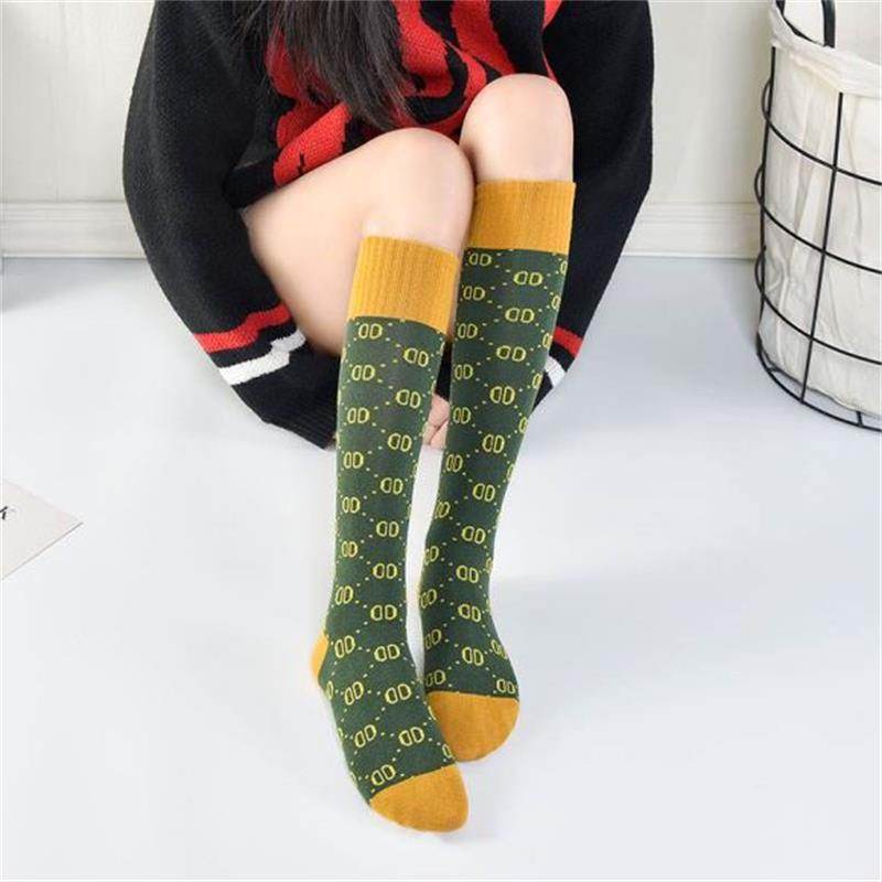 Letter Double D Long Tube Calf Socks Women Pure Pile Pile Women'S Cotton Socks High Tube Knee-Length Socks - Mubimart