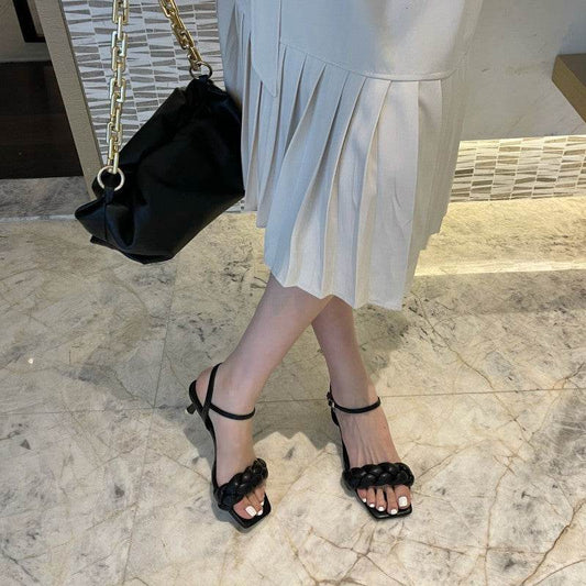 Lace-Up High Heels Stiletto Woven Women'S Sandals - Mubimart