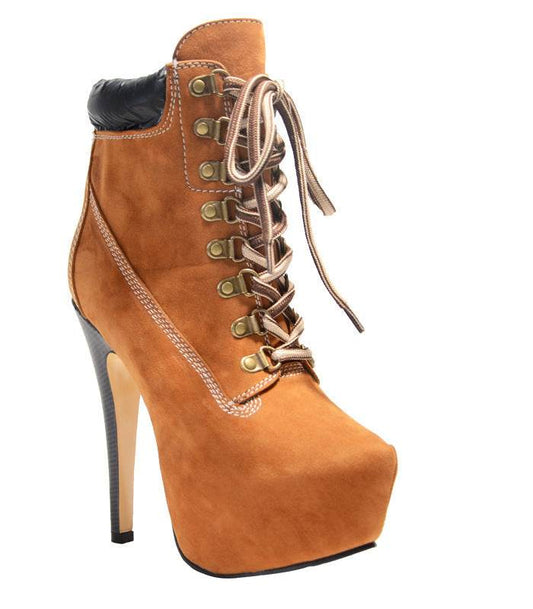 BuonoScarpe New Platform High Heels 15cm Stilettos Fashion Camouflage Ankle Boots Shoes Woman Lace Up Sexy Night Club Boots Chic - Mubimart