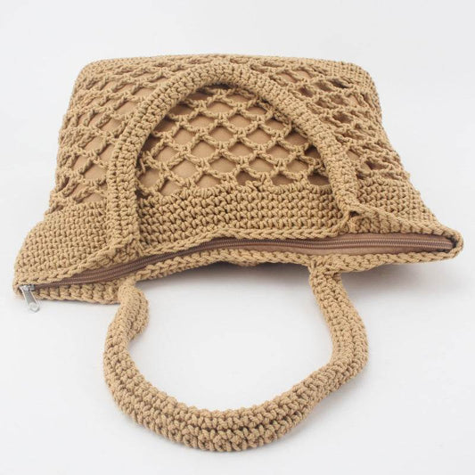 New Crochet Beach Handbag for Girls Summer Straw Rope Hollow Out Hand Woven Totes Bag Women Hollow Knitting Handbag - Mubimart