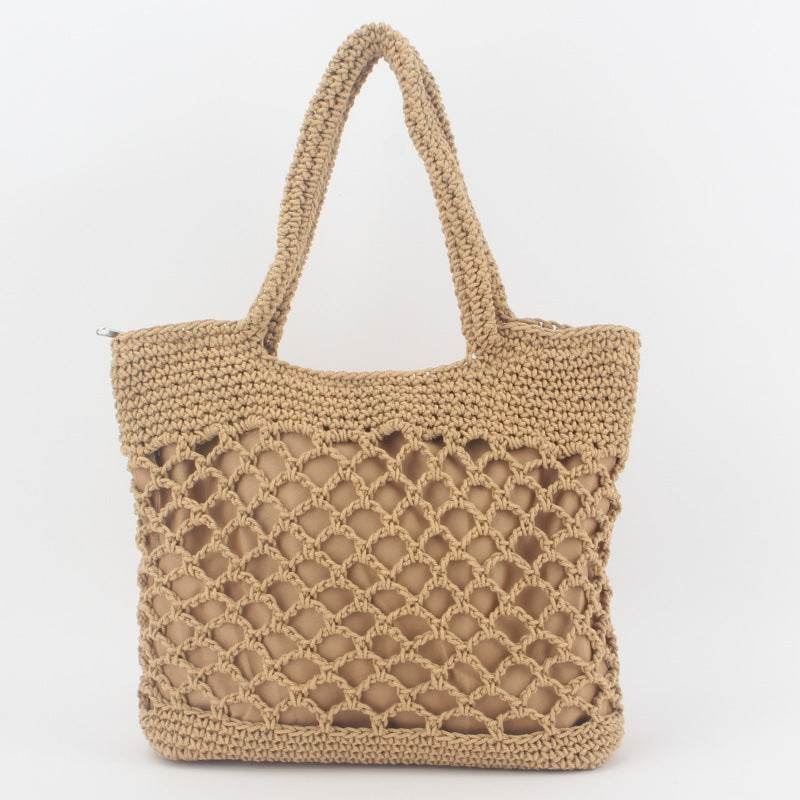New Crochet Beach Handbag for Girls Summer Straw Rope Hollow Out Hand Woven Totes Bag Women Hollow Knitting Handbag - Mubimart