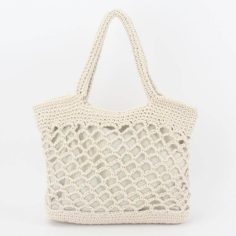 New Crochet Beach Handbag for Girls Summer Straw Rope Hollow Out Hand Woven Totes Bag Women Hollow Knitting Handbag - Mubimart