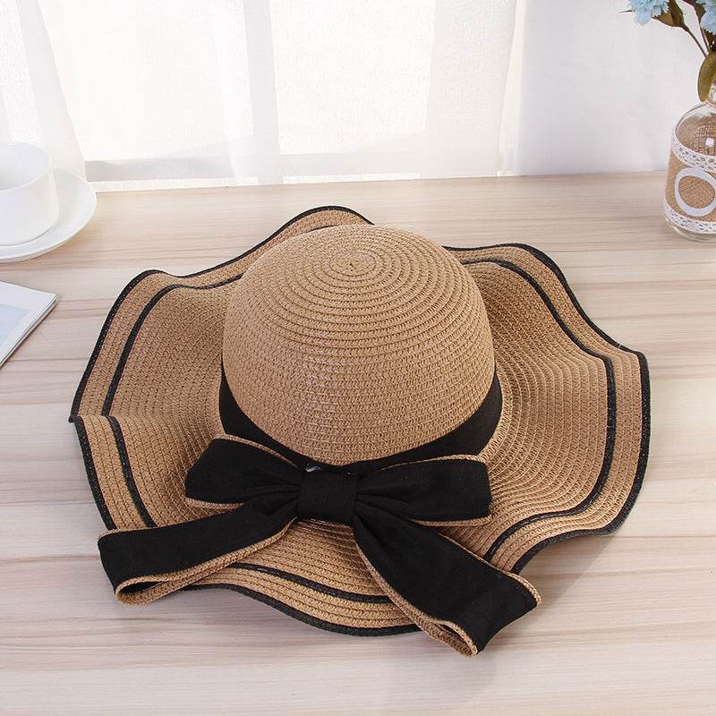 Summer Sun Hat Women Straw Hats Sunshade Panama Fashion Bow Beach Hat Foldable Travel Caps - Mubimart