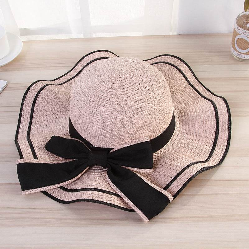 Summer Sun Hat Women Straw Hats Sunshade Panama Fashion Bow Beach Hat Foldable Travel Caps - Mubimart