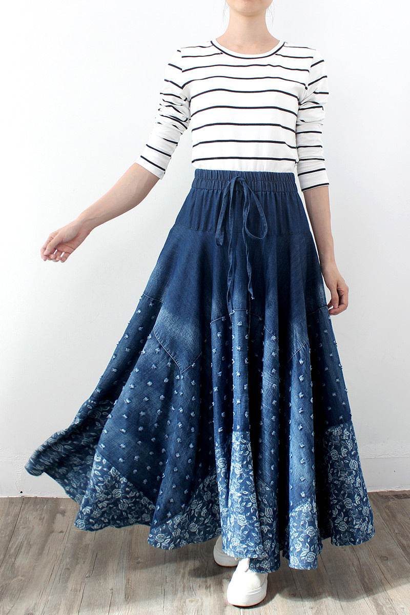 Denim Skirt, Half-length, Large-length Skirt, Printed High-waisted Skirt - Mubimart