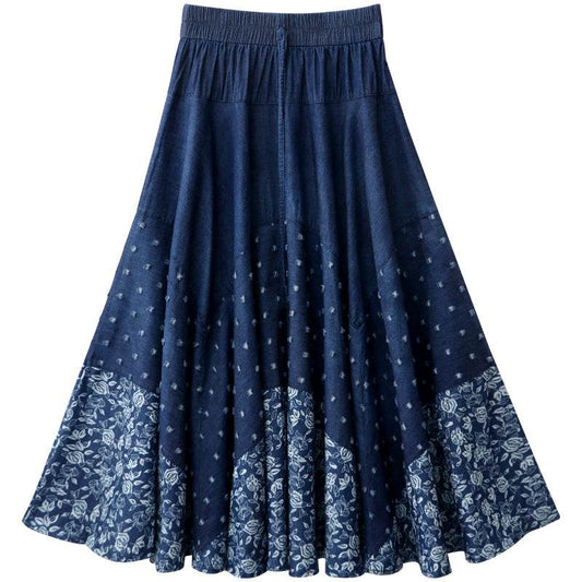 Denim Skirt, Half-length, Large-length Skirt, Printed High-waisted Skirt - Mubimart