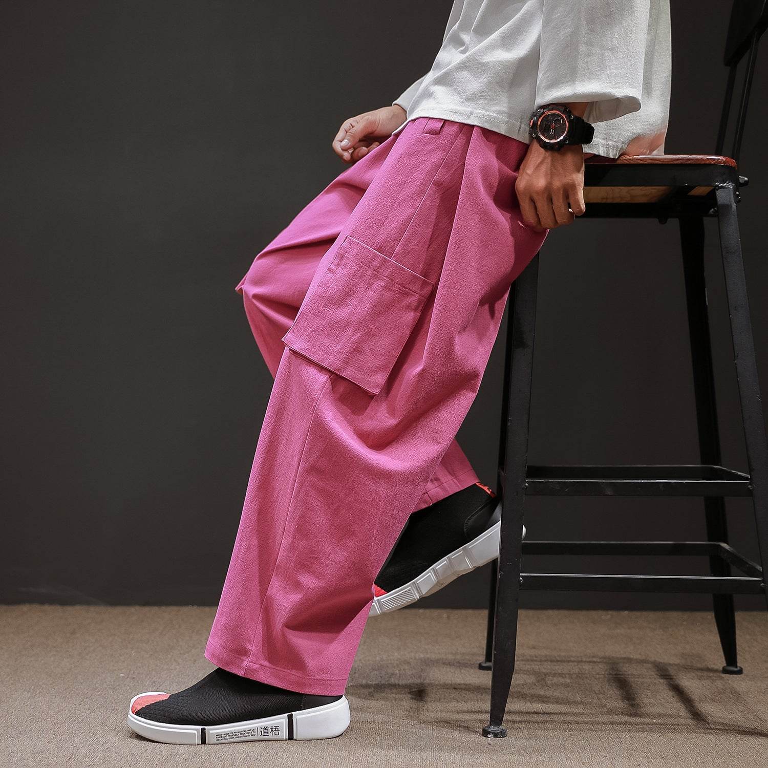 Straight Mid-Waist Lace-Up Cargo Pants - Mubimart