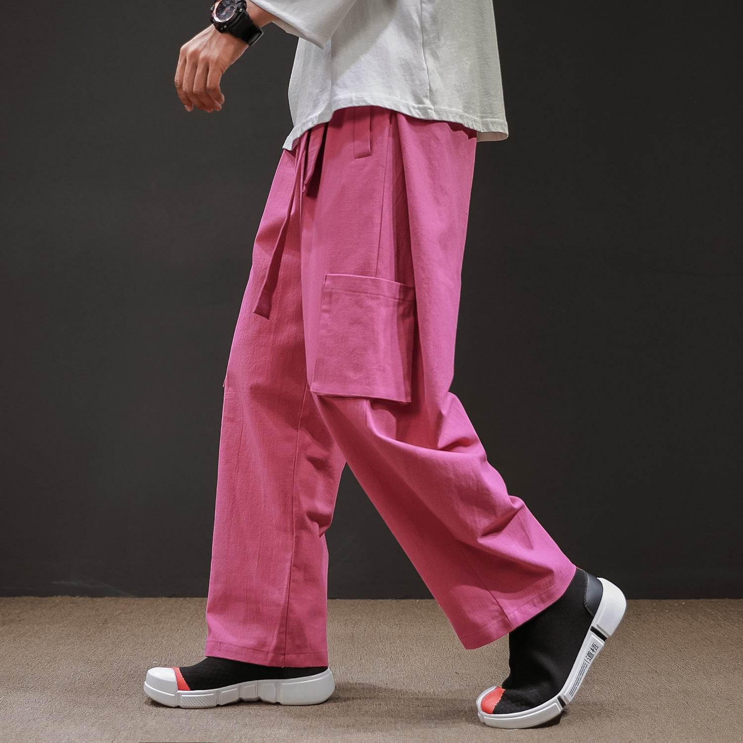 Straight Mid-Waist Lace-Up Cargo Pants - Mubimart