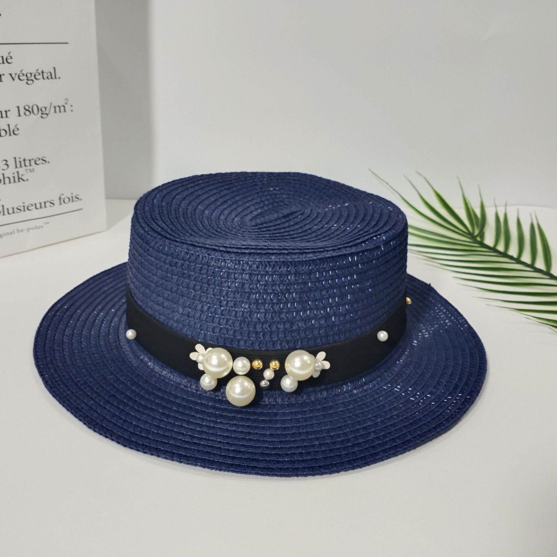 Parent-child Sun Hat Cute Children Sun Hats Pearl Bow Hand Made Women Straw - Mubimart