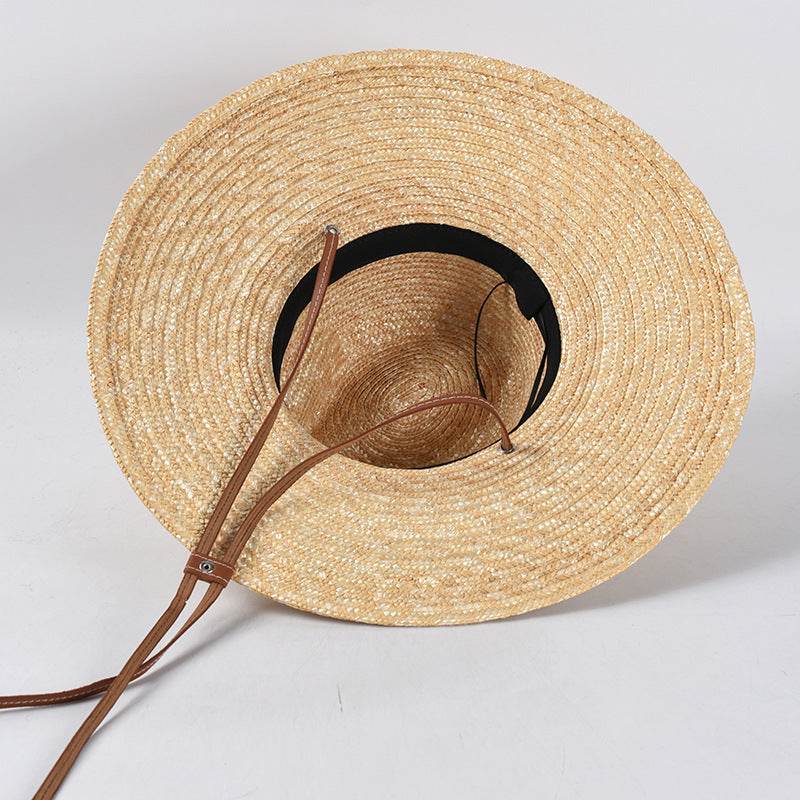 New Belt Strap Straw Sun Hat For Women Fashion Vacation Beach UV Hats WideBrim Panama Hats Outdoor Wholesale - Mubimart