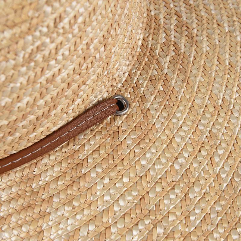New Belt Strap Straw Sun Hat For Women Fashion Vacation Beach UV Hats WideBrim Panama Hats Outdoor Wholesale - Mubimart