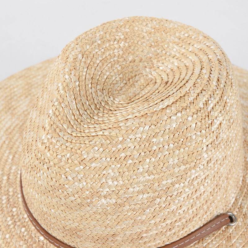 New Belt Strap Straw Sun Hat For Women Fashion Vacation Beach UV Hats WideBrim Panama Hats Outdoor Wholesale - Mubimart