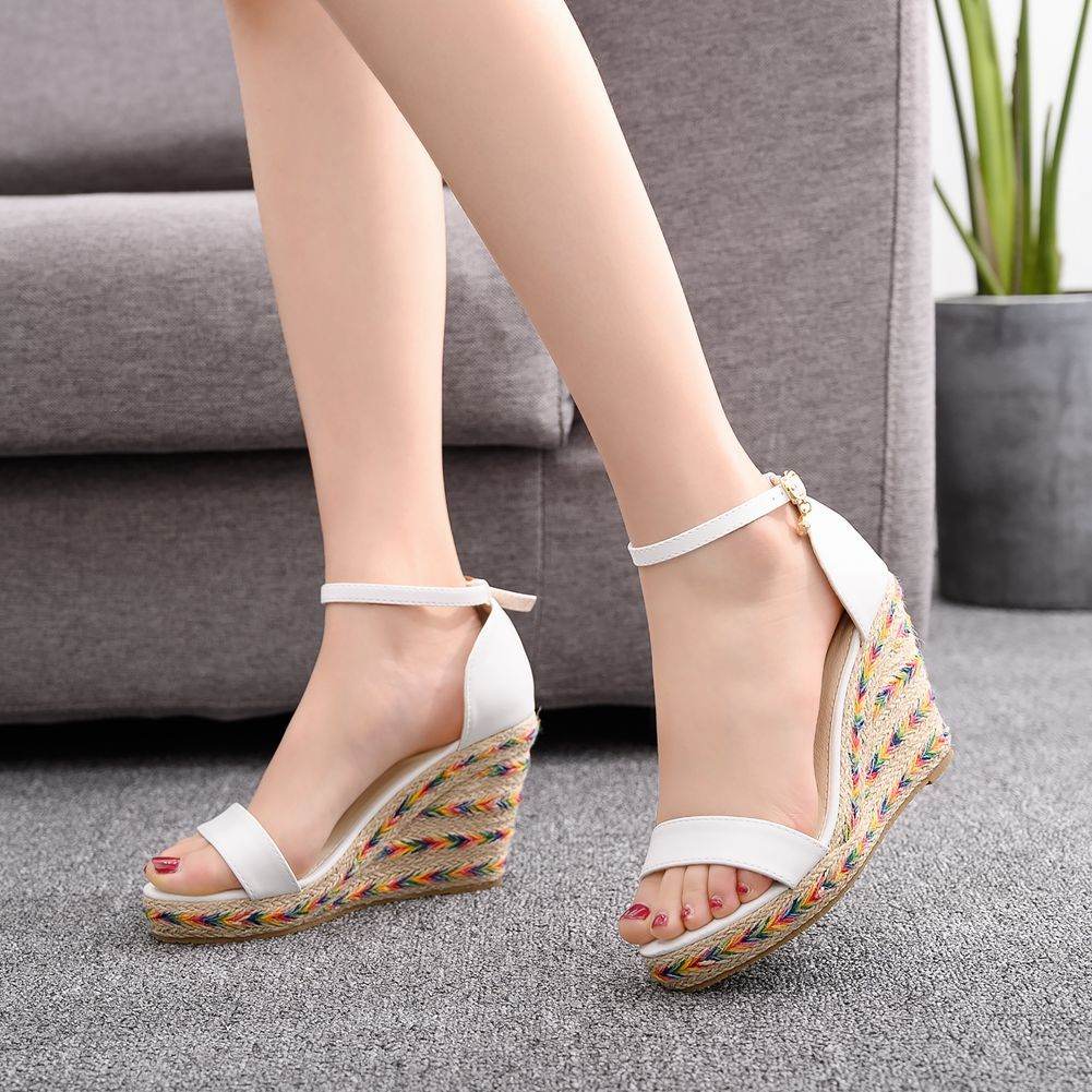 Straw Bohemian Platform Wedge Sandals - Mubimart