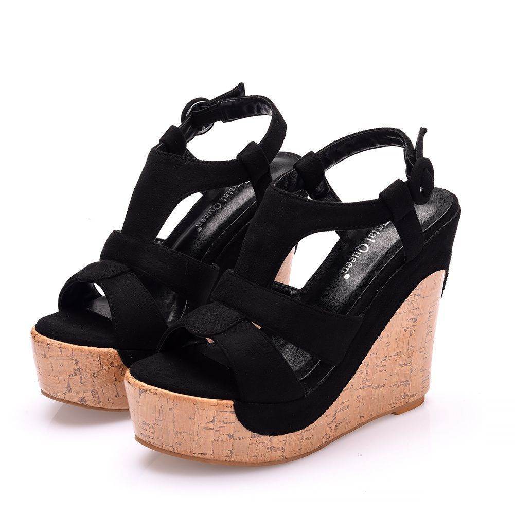 Foreign Trade Large Size 12 Cm Wedge Heel Waterproof Platform Hollow Sandals Thick Bottom Wedge Heel High Heels Women Foreign Trade Wedge Heel Sandals - Mubimart