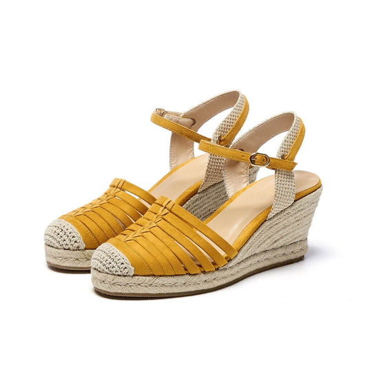 Platform Straw Woven Wedge Cream White Toe Cap Sandals Flat High Heels - Mubimart