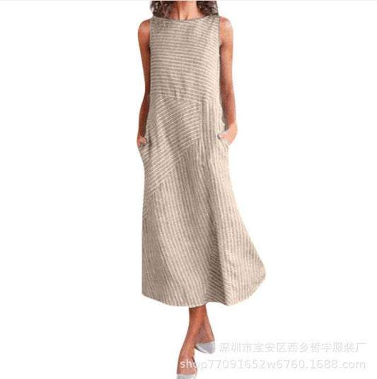 Casual striped sleeveless maxi dress - Mubimart