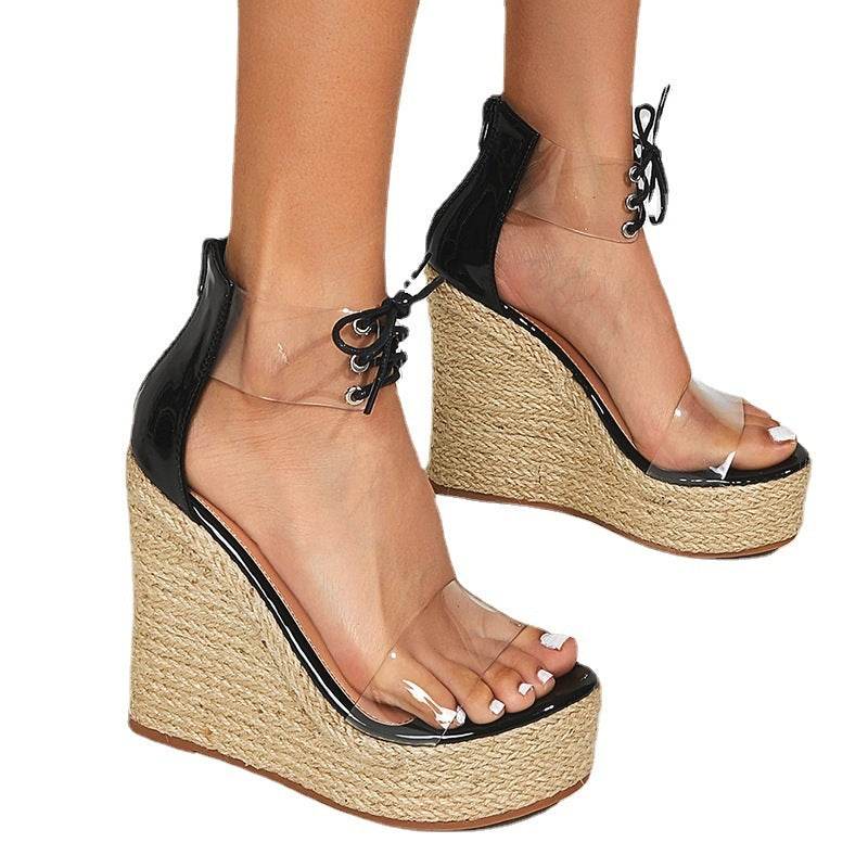 Women Wear Hemp Rope Wedges Sandals - Mubimart