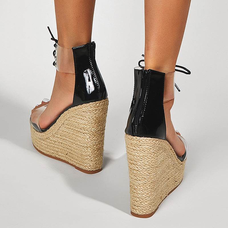 Women Wear Hemp Rope Wedges Sandals - Mubimart