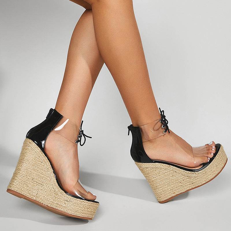 Women Wear Hemp Rope Wedges Sandals - Mubimart