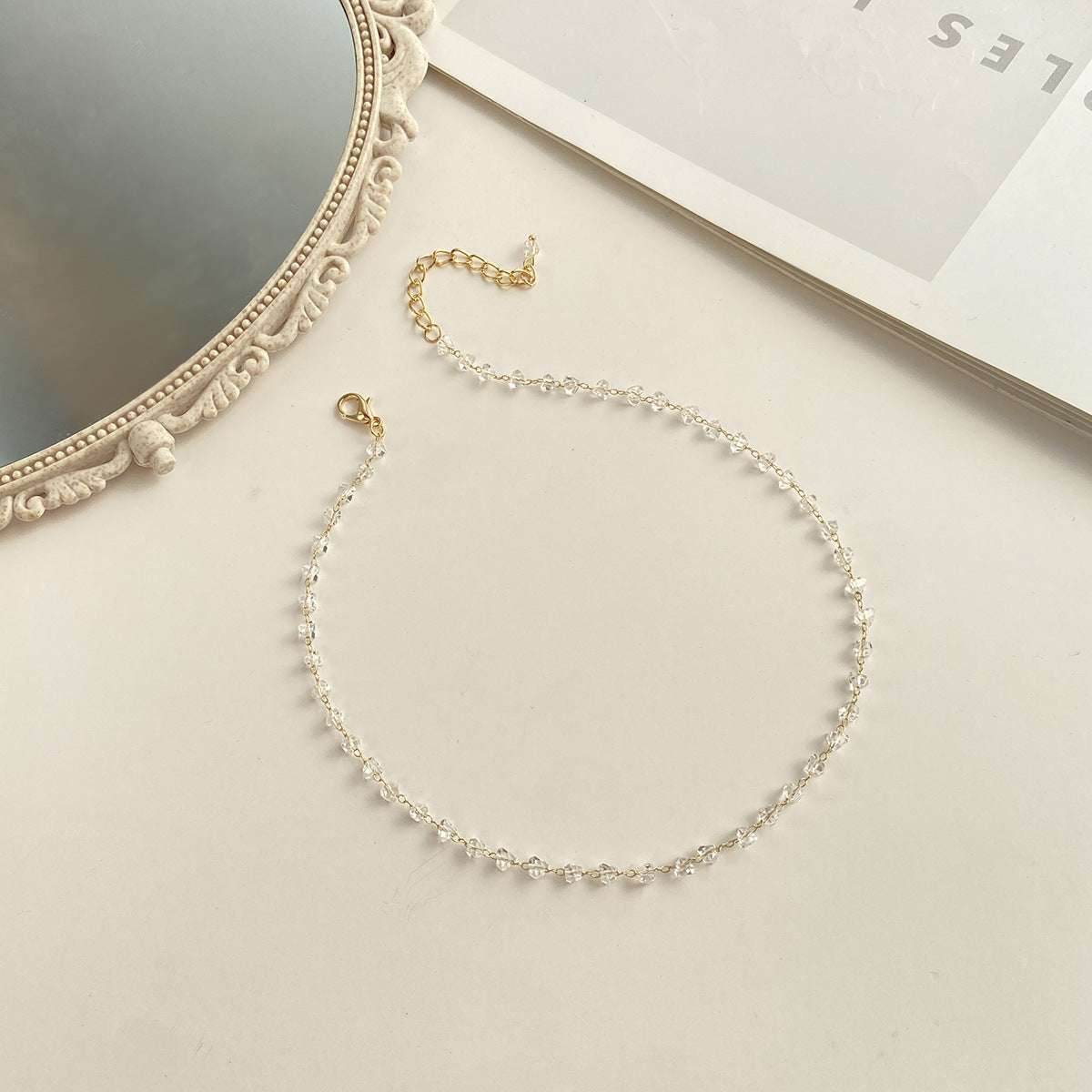 Creative Retro Simple Crystal Choker Short Necklace Women - Mubimart