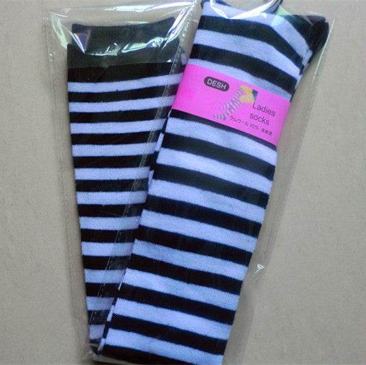 Pure Cotton Over-The-Knee Long Socks, Colorful Striped Base Socks, Pure Campus Style, High-Top Long Socks - Mubimart