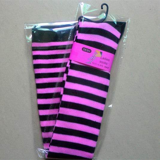 Pure Cotton Over-The-Knee Long Socks, Colorful Striped Base Socks, Pure Campus Style, High-Top Long Socks - Mubimart