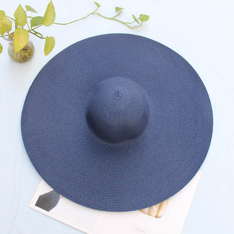 25CM Wide Brim Oversized Beach Hats For Women Large Straw Hat UV Protection - Mubimart