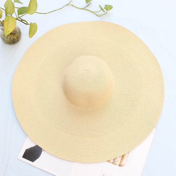 25CM Wide Brim Oversized Beach Hats For Women Large Straw Hat UV Protection - Mubimart