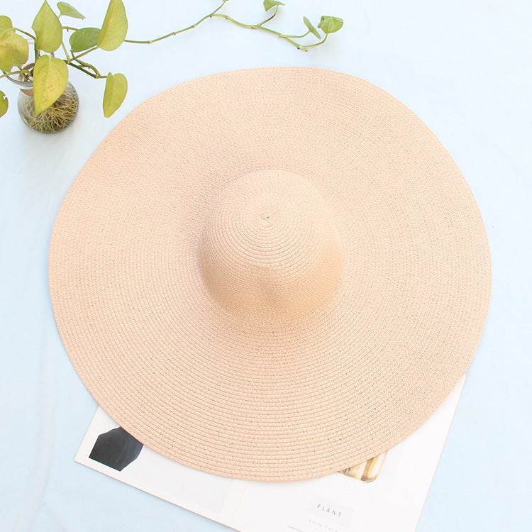 25CM Wide Brim Oversized Beach Hats For Women Large Straw Hat UV Protection - Mubimart
