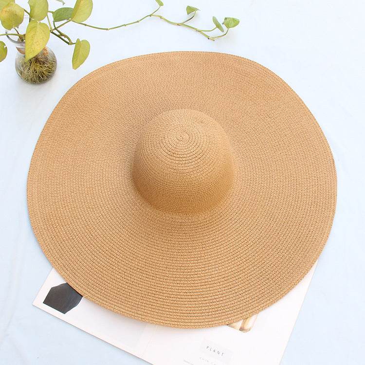 25CM Wide Brim Oversized Beach Hats For Women Large Straw Hat UV Protection - Mubimart