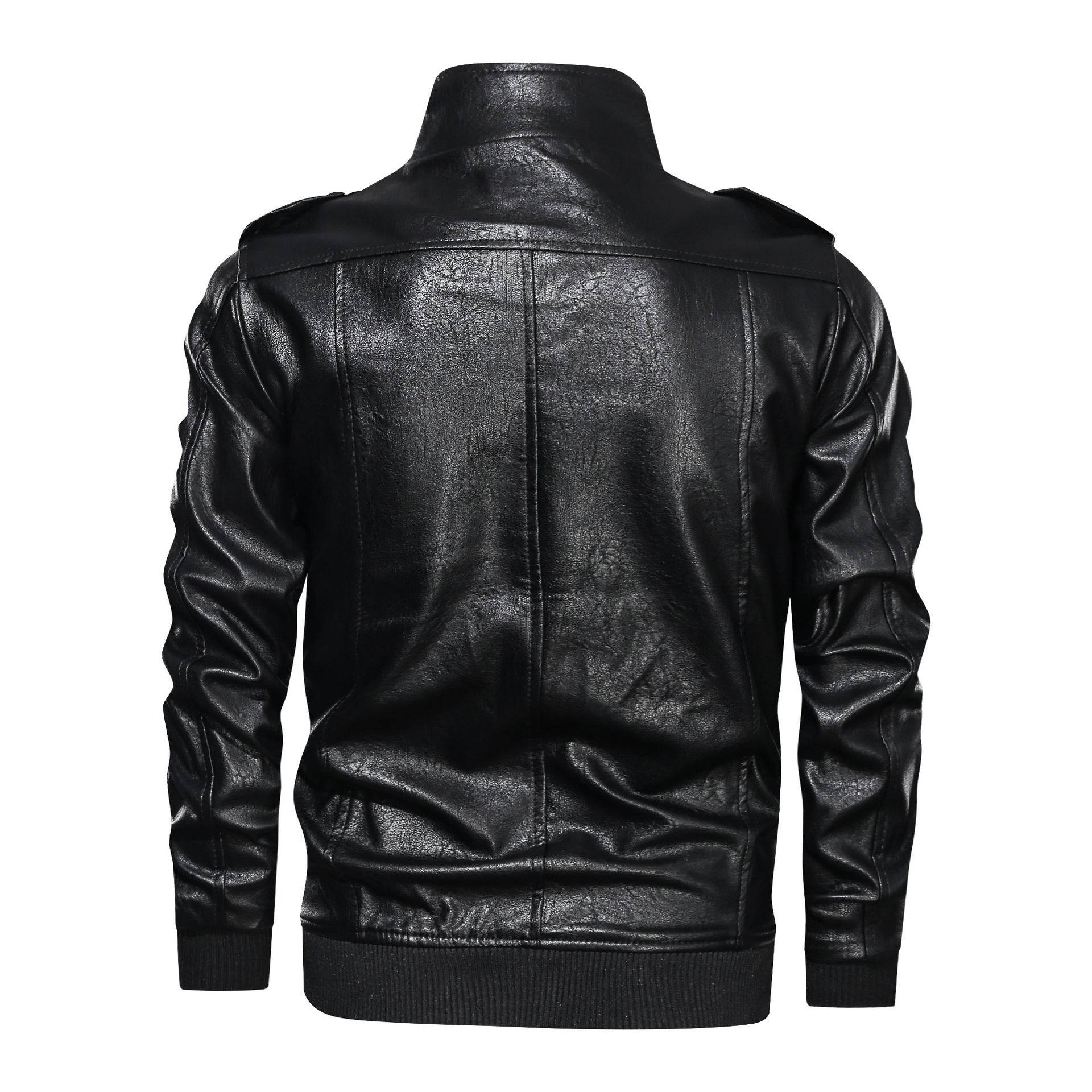 Leather Jacket Spring And Autumn Men'S Jacket Sports Leather Jacket Washed Retro Leather Jacket - Mubimart