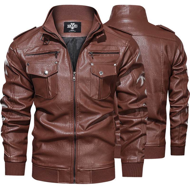 Leather Jacket Spring And Autumn Men'S Jacket Sports Leather Jacket Washed Retro Leather Jacket - Mubimart