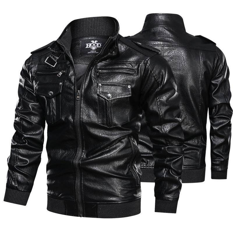 Leather Jacket Spring And Autumn Men'S Jacket Sports Leather Jacket Washed Retro Leather Jacket - Mubimart