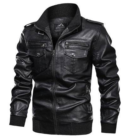 Leather Jacket Spring And Autumn Men'S Jacket Sports Leather Jacket Washed Retro Leather Jacket - Mubimart