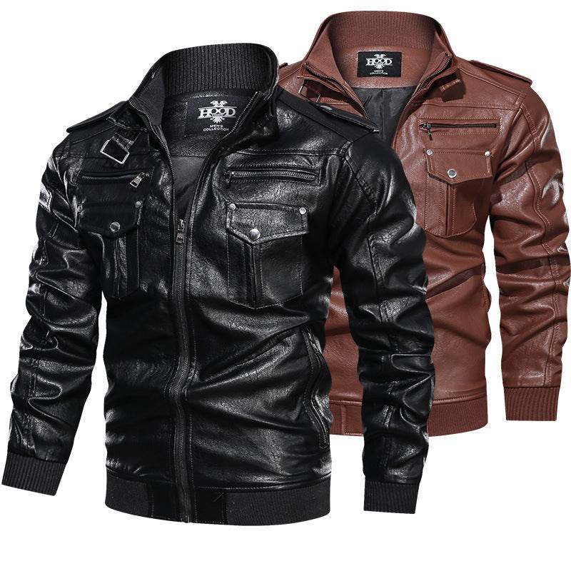 Leather Jacket Spring And Autumn Men'S Jacket Sports Leather Jacket Washed Retro Leather Jacket - Mubimart