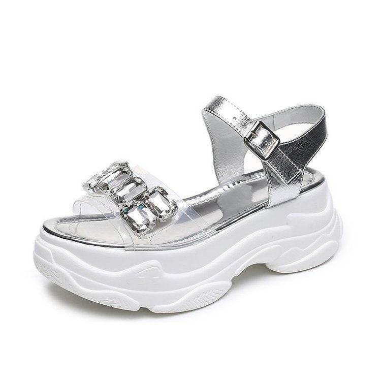 Jewelry Wedge Heel Transparent Rhinestones Sandals - Mubimart